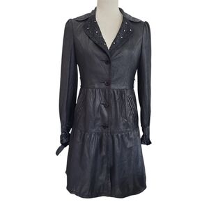 EUC faux suede Black rhinestone beaded lace layered design trenchcoat est. XS